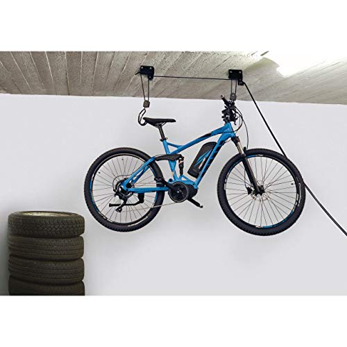 FISCHER Fahrradlift Profi Plus | Tragkraft bis 57 kg | Fahrradhalterung | Deckenhalterung für Fahrräder und E-Bikes | Bis zu 4 m Deckenhöhe | mechanisch | Deckenlift, Schwarz von Fischer