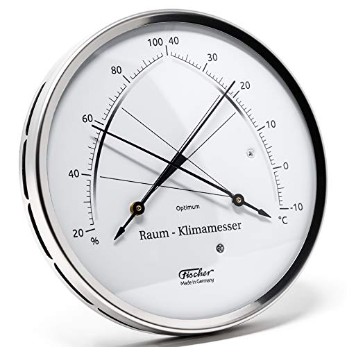 Fischer 146.01 - Raum-Klimamesser - 130mm Synthetic-Hygrometer und Bimetall-Thermometer aus Edelstahl Made in Germany von Fischer