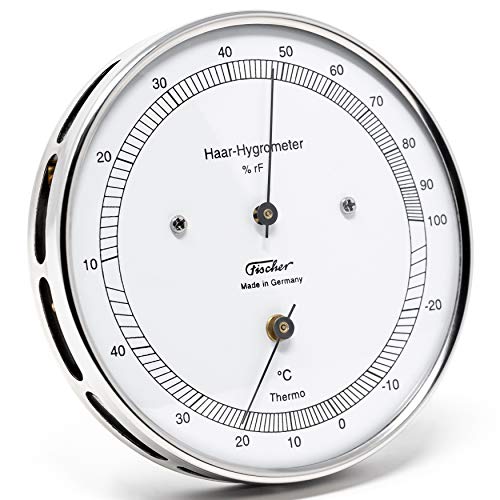 Fischer 111.01T - Haar-Hygrometer & Thermometer - 103mm Außen-Luftfeuchtigkeitsmesser Made in Germany – Edelstahl silber von Fischer