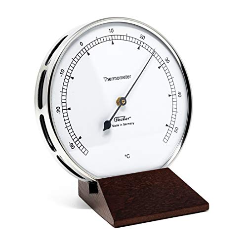 Fischer 117.01-22 - Thermometer für Innen - 103mm Bimetall-Thermometer aus Edelstahl mit Holz-Standfuß Made in Germany von Fischer