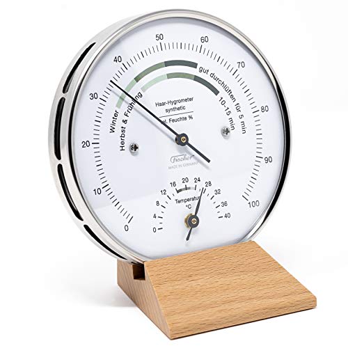 Fischer 122.01HT-02 - Wohnklima-Hygrometer u. Raum-Thermometer - 103mm Edelstahl-Luftfeuchtigkeitsmesser Made in Germany von Fischer