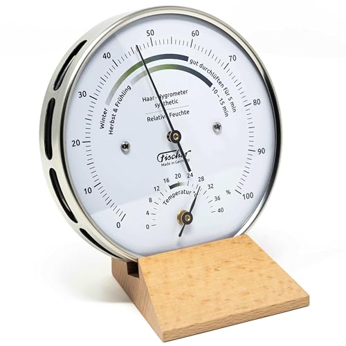 Fischer 122.01HT-02 - Wohnklima-Hygrometer u. Raum-Thermometer - 103mm Edelstahl-Luftfeuchtigkeitsmesser Made in Germany von Fischer