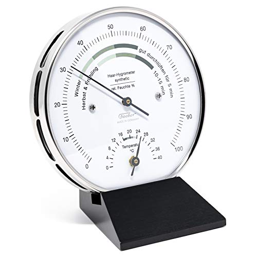 Fischer 122.01HT-06 - Wohnklima-Hygrometer u. Raum-Thermometer - 103mm Edelstahl-Feuchtemesser mit Holz Made in Germany von Fischer