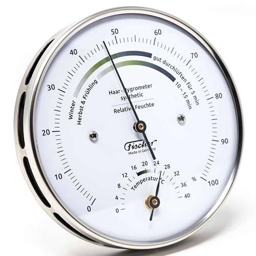 Fischer 122.01HT - Wohnklima-Hygrometer und Raum-Thermometer - 103mm Edelstahl-Luftfeuchtigkeitsmesser - Made in Germany von Fischer