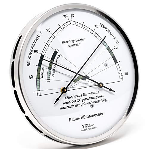 Fischer 1222-01 - Wohnklima-Hygrometer u. Raum-Thermometer - 130mm Edelstahl-Luftfeuchtigkeitsmesser Made in Germany von Fischer