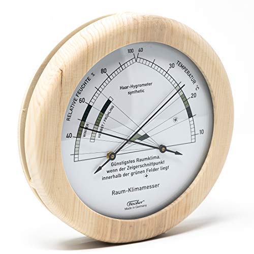 Fischer 1222-09 - Wohnklima-Hygrometer u. Raum-Thermometer - 130mm Echtholz-Luftfeuchtigkeitsmesser aus Made in Germany von Fischer