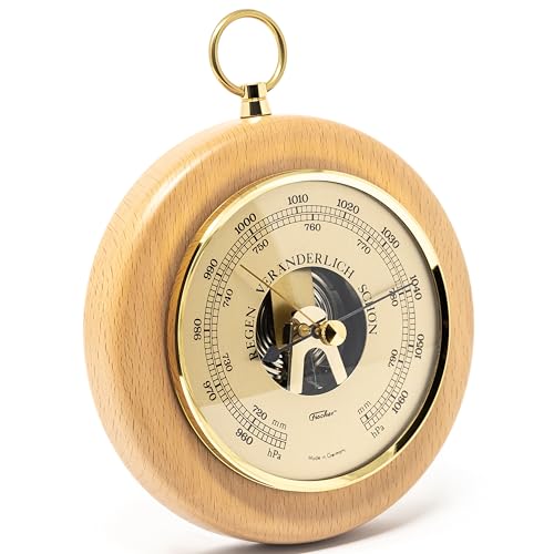 Fischer 1366R-02 Barometer - 140 mm Druckmessgerät mit Buche-Echtholz-Gehäuse gebeizt - Made in Germany von Fischer