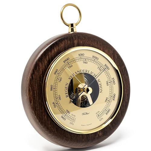 Fischer 1366R-12 Barometer - 140 mm Druckmessgerät mit Echtholz-Gehäuse nussbaumfarben gebeizt - Made in Germany von Fischer