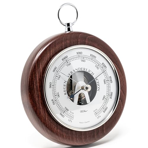 Fischer 1366RS-22 Barometer - 140 mm Druckmessgerät mit Echtholz-Gehäuse gebeizt mahagonifarben - Made in Germany von Fischer