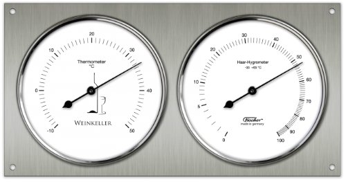 Fischer 140.01 - Weinkeller-Hygrothermometer - rechteckiger Feuchtemesser und Thermometer 240 x 130mm - Made in Germany von Fischer