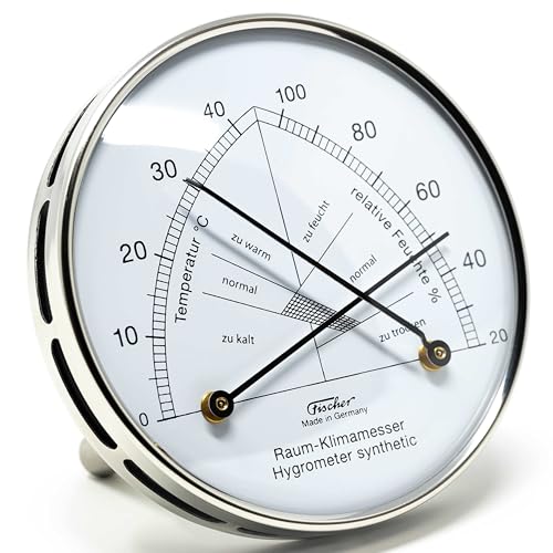 Fischer 142.01-01 - Raum-Klimamesser - Synthetic-Hygrometer u. Bimetall-Thermometer - Edelstahl-Standfuß Made in Germany von Fischer
