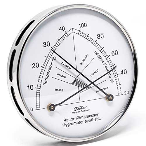 Fischer 142.01 - Raum-Klimamesser - 100mm Synthetic-Hygrometer & Bimetall-Thermometer Made in Germany - Edelstahl Silber von Fischer