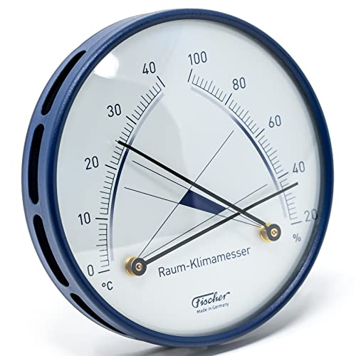 Fischer 142.48 - Raum-Klimamesser - 100mm Synthetic-Hygrometer und Bimetall-Thermometer Made in Germany - Edelstahl blau von Fischer