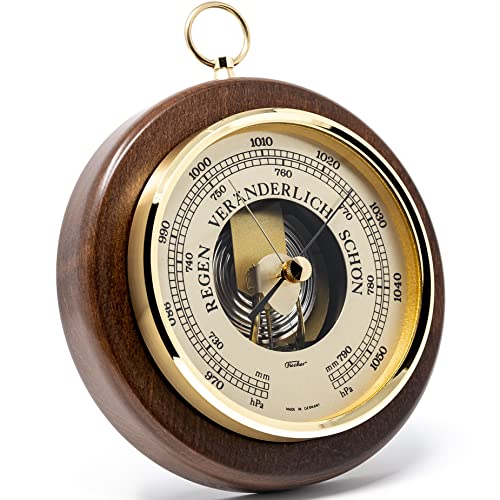 Fischer 1436R-12 - Barometer - 170mm Druckmessgerät mit nussbaumfarbenem Echtholz-Gehäuse gebeizt Made in Germany von Fischer