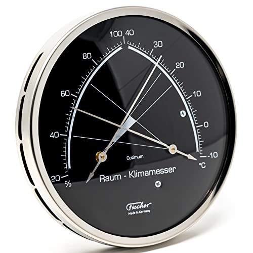 Fischer 146.01.06 - Raum-Klimamesser - 130mm Synthetic-Hygrometer und Bimetall-Thermometer aus Edelstahl Made in Germany von Fischer