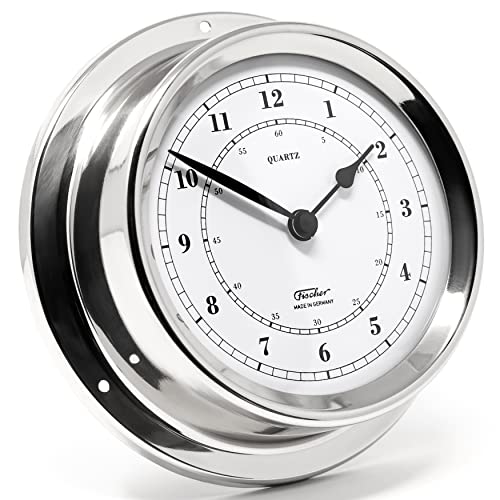 Fischer 1508U-47 - Maritime Quarz-Uhr - 125mm Messgerät mit verchromten Messing-Gehäuse Made in Germany von Fischer