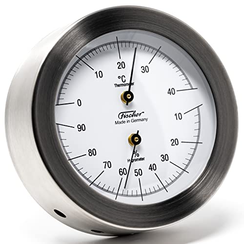 Fischer 1512TH-01 - Thermo-Hygrometer - 103mm gebürsteter Edelstahl-Feuchtemesser und Thermometer - Made in Germany von Fischer