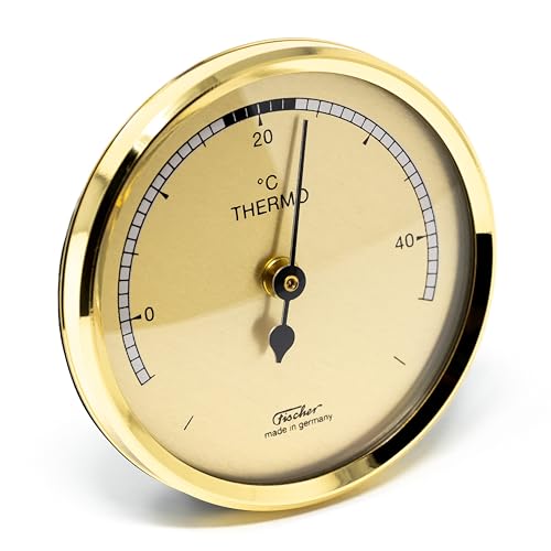 Fischer 151MS - Raumthermometer - 68 mm Bimetall-Thermometer - Kunststoffgehäuse messingfarben - Lunette in Messing - Made in Germany von Fischer