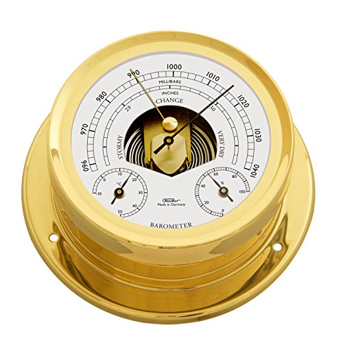 Fischer 1600BTH-45 – maritime Wetterstation – 165 mm Barometer, weißes Ziffernblatt, Messing-Gehäuse - Made in Germany von Fischer