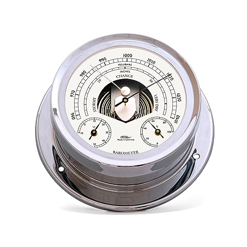 Fischer 1600BTH-47 - maritimes Innen-Barometer 165mm Druckmesser - Messing-Gehäuse verchromt, Sichtwerk - Made in Germany von Fischer