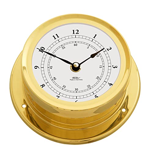 Fischer 1600U-45 - maritime Quarz-Uhr - 165mm Messgerät mit weißem Ziffernblatt und Messing-Gehäuse Made in Germany von Fischer