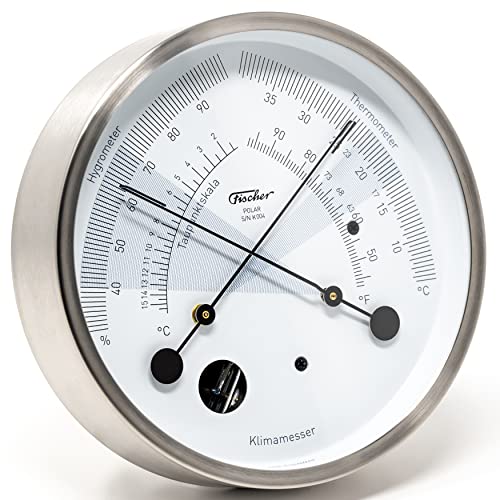 Fischer 1608K-01 - POLAR Klimamesser mit Thermometer und Haar-Hygrometer - 133mm Edelstahl-Gehäuse - Made in Germany von Fischer