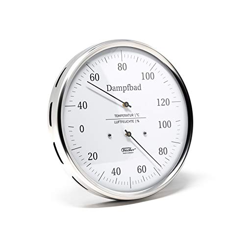 Fischer 182.01 - Dampfbad-Thermohygrometer - 130mm Haar-Hygrometer u. Bimetall-Thermometer aus Edelstahl Made in Germany von Fischer