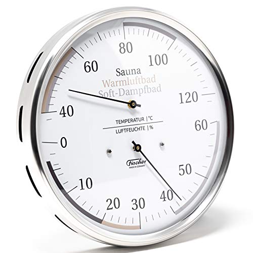 Fischer 185.01 Sauna Universal-Thermohygrometer - 160mm Haar-Hygrometer u. Bimetall-Thermometer aus Edelstahl Made in Germany von Fischer