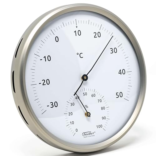 Fischer 186TH-01 Thermo-Hygrometer 160mm Bimetall-Thermometer und Hygrometer aus Edelstahl silber - Made in Germany von Fischer