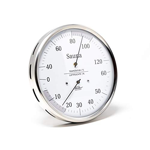 Fischer 194.01 - Sauna-Thermohygrometer - 130mm Haar-Hygrometer und Bimetall-Thermometer aus Edelstahl Made in Germany von Fischer