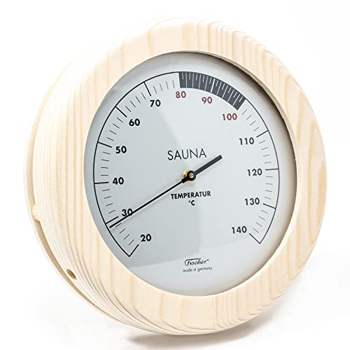 Fischer 196T-03 - Sauna-Thermometer – 155 mm Sauna-Bimetall-Thermometer – Holzgehäuse aus Kiefer - Made in Germany von Fischer
