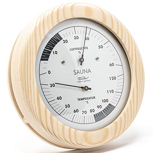 Fischer 196TH-03 - Sauna-Thermohygrometer - 150mm Haar-Hygrometer und Bimetall-Thermometer aus Kiefer - Made in Germany von Fischer