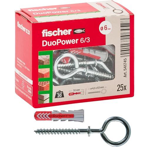 Fischer 541745 Dübel mit geschlossener Öse Duopower, Grau/Rot, 25 pz, Stück von fischer