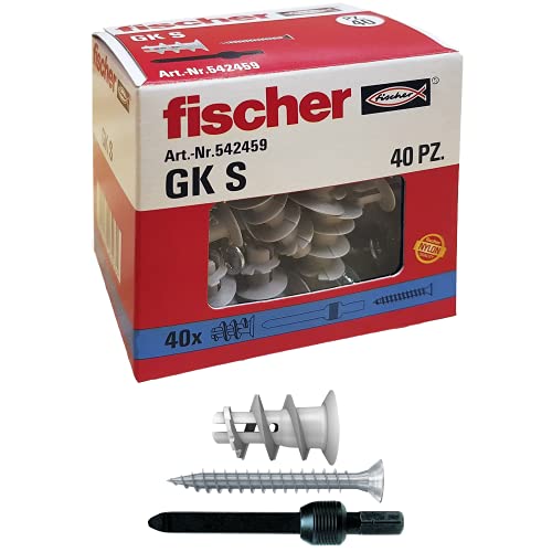 fischer GK Dübel mit Spezialschraube für Gipskartonplatten inkl. Montagezubehör, Grau, 40 Stück von fischer