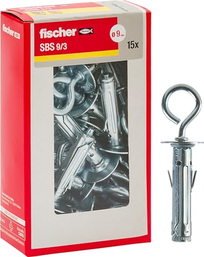 Fischer, 15 Metalldübel SBS 9/3 Y mit geschlossener Öse zur Befestigung von Möbeln, Regalen, Spiegeln auf Beton und Ziegel von fischer