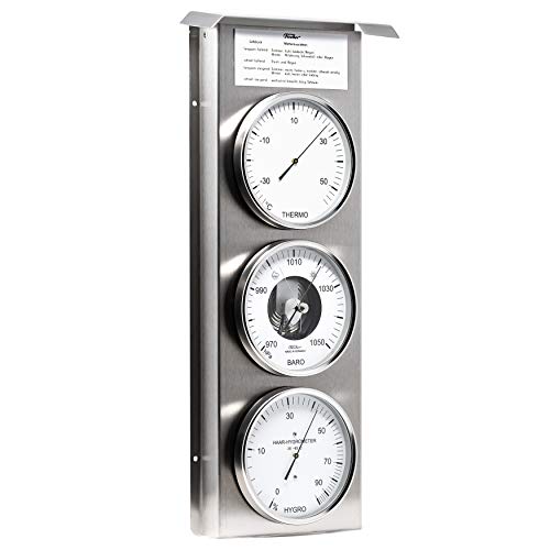 Fischer 803-01 - Außenwetterwarte - Edelstahl-Wetterstation mit Thermometer, Barometer, Haar-Hygrometer Made in Germany von Fischer