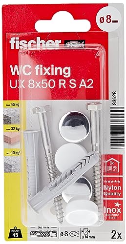 fischer Befestigungs - Set WC N - Set zur sicheren Befestigung von Keramik Stand-WCs und -Bidets, mit Abdeckkappen - 8 Teile - Art.-Nr. 83628 von fischer