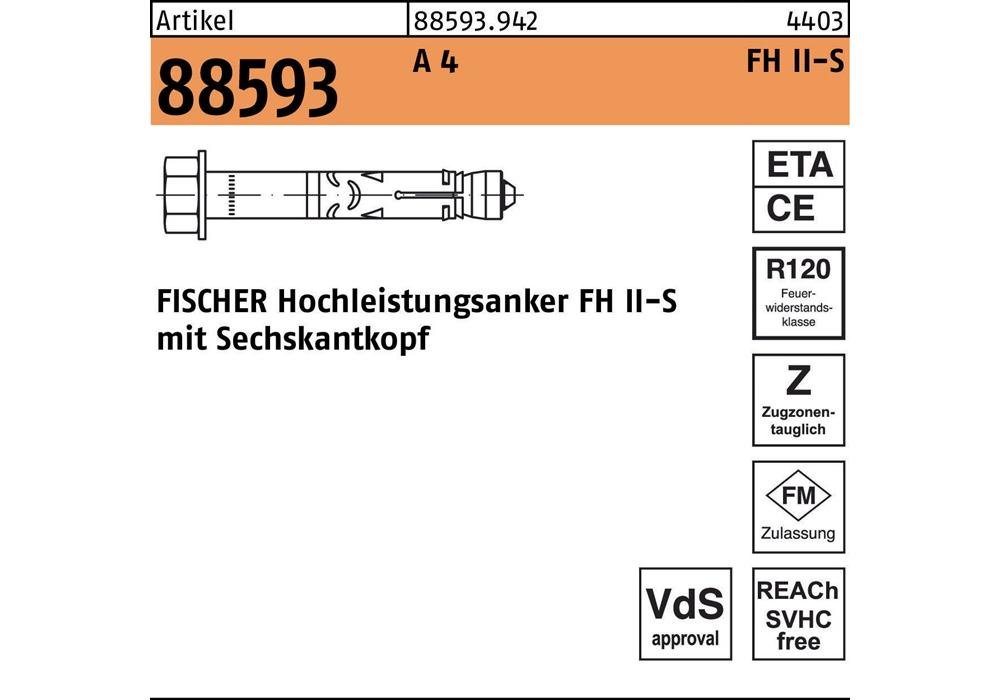 Fischer Befestigungsanker Hochleistungsanker R 88593 FH II 10/ 25 S A 4 von Fischer