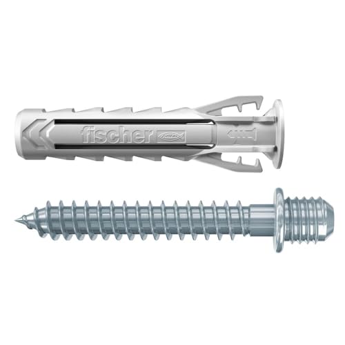 Fischer Dübel SX Plus 6 DV mit Doppelschraube für Klemmen, ideal für Rohre und Kabel, inkl Schrauben und 100 Dübeln, 567630, grau, 6 mm diametro von fischer