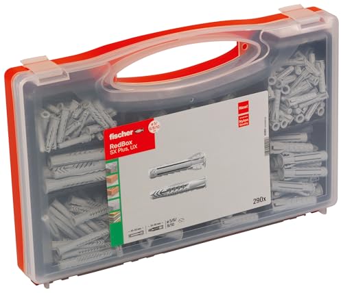 fischer Red-Box UX / SX Plus, Dübelbox mit 160 Universaldübeln UX & 130 Spreizdübeln SX Plus, vorsortiertes Dübel-Set für zahlreiche Baustoffe und Befestigungen von Fischer