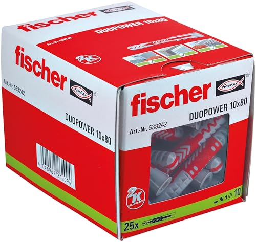 fischer DuoPower 10 x 80, Universaldübel, leistungsstarker 2-Komponenten-Dübel, Kunststoffdübel zur Befestigung in Beton, Ziegeln, Stein, Gipsbauplatten uvm., ohne Schrauben, 25 Stück fischer DuoPower 10 x 80, Universaldübel, leistungsstarker 2-Komponenten-Dübel, Kunststoffdübel zur Befestigung in Beton, Ziegeln, Stein, Gipsbauplatten uvm., ohne Schrauben, 25 Stück von Fischer