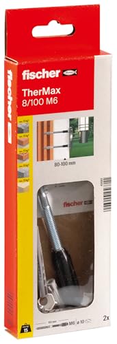 fischer Abstandsmontagesystem TherMax 8 / 100 M6 (2) für Dämmstoffe, Dämmstoffdübel zur Befestigung leichter Lasten in Wärmedämmverbundsystemen, mit Anti-Kälte-Konus von fischer