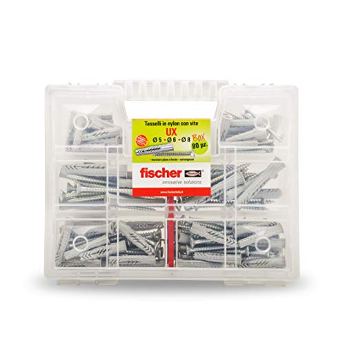 Fischer Kit UX, 80 Dübel mit Schraube für Befestigung auf Wand volle, Lochziegel, Gipskarton, 544257 von fischer