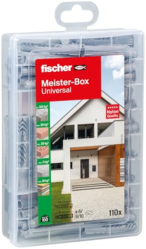 fischer Meister-Box Universal, 110-teiliges Dübelset, 6-10 mm Durchmesser, 35-60 mm Länge, für Heimwerker und Profis, optimal für das ganze Haus, UX / UX-R Universaldübel von fischer