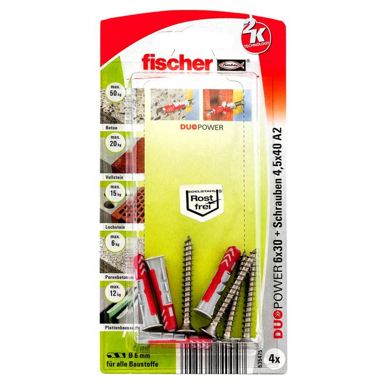 Fischer Montage-Set 'Duopower' Dübel und Schrauben, Ø 6 x 30 mm, 8-teilig von Fischer