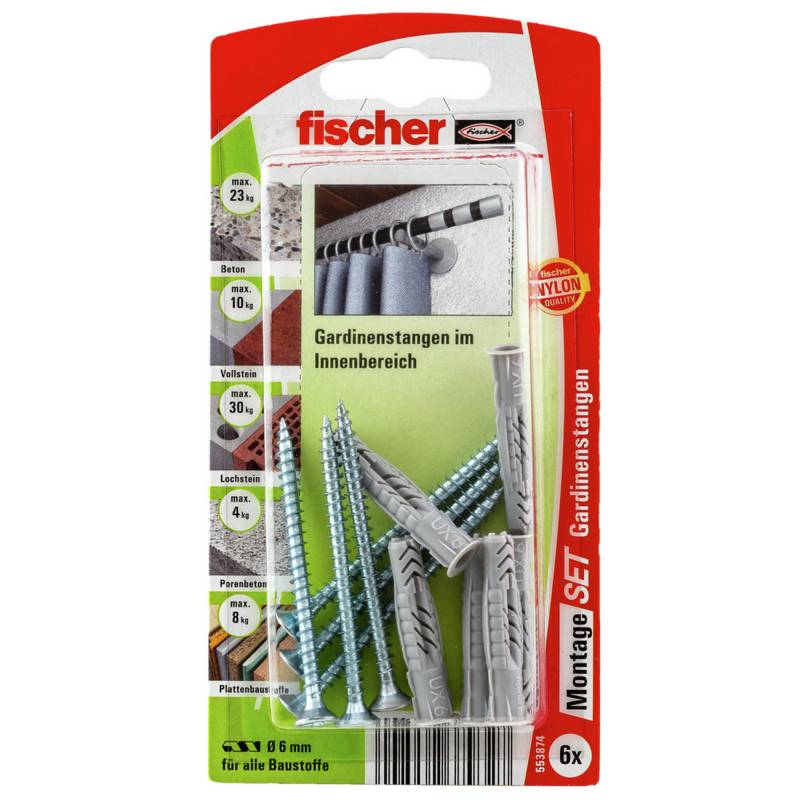 Fischer Montage-Set 'K' für Gardinenstangen, Ø 6 mm, 12-teilig von Fischer
