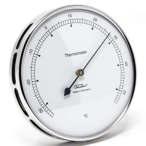 Fischer 117.01 - Thermometer für innen und außen - 103mm Bimetall-Thermometer aus Edelstahl Made in Germany – silber von Fischer