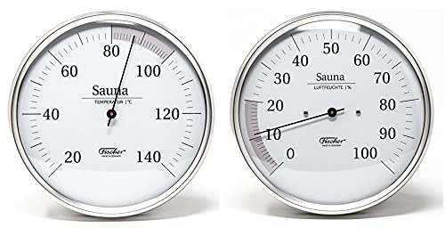 Fischer Sauna Thermometer + Hygrometer im Set, Edelstahl (160 mm) von Fischer