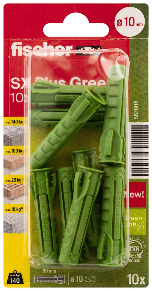 Fischer Spreizdübel SX Plus Green 10.0 x 50 mm - 10 Stück von Fischer