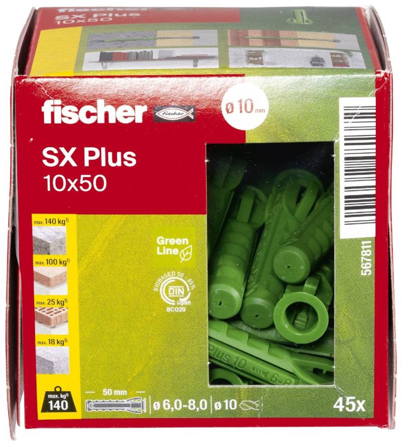Fischer Spreizdübel SX Plus Green 10.0 x 50 mm - 45 Stück von Fischer
